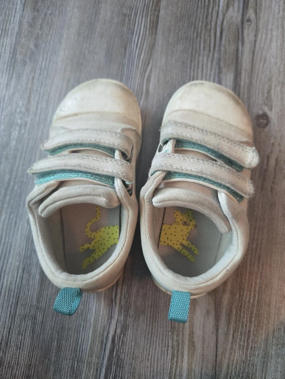 Ten Little Kids Canvas Hook-and-Loop Sneakers in Beige with Teal Accent